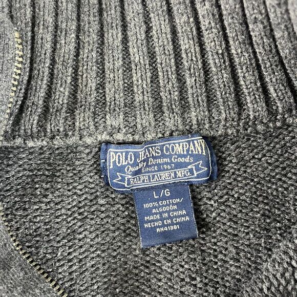 Polo Jeans Company Knitted 1/4 Zip Sweater Logo Gray Men's L Mock Neck - Picture 4 of 10